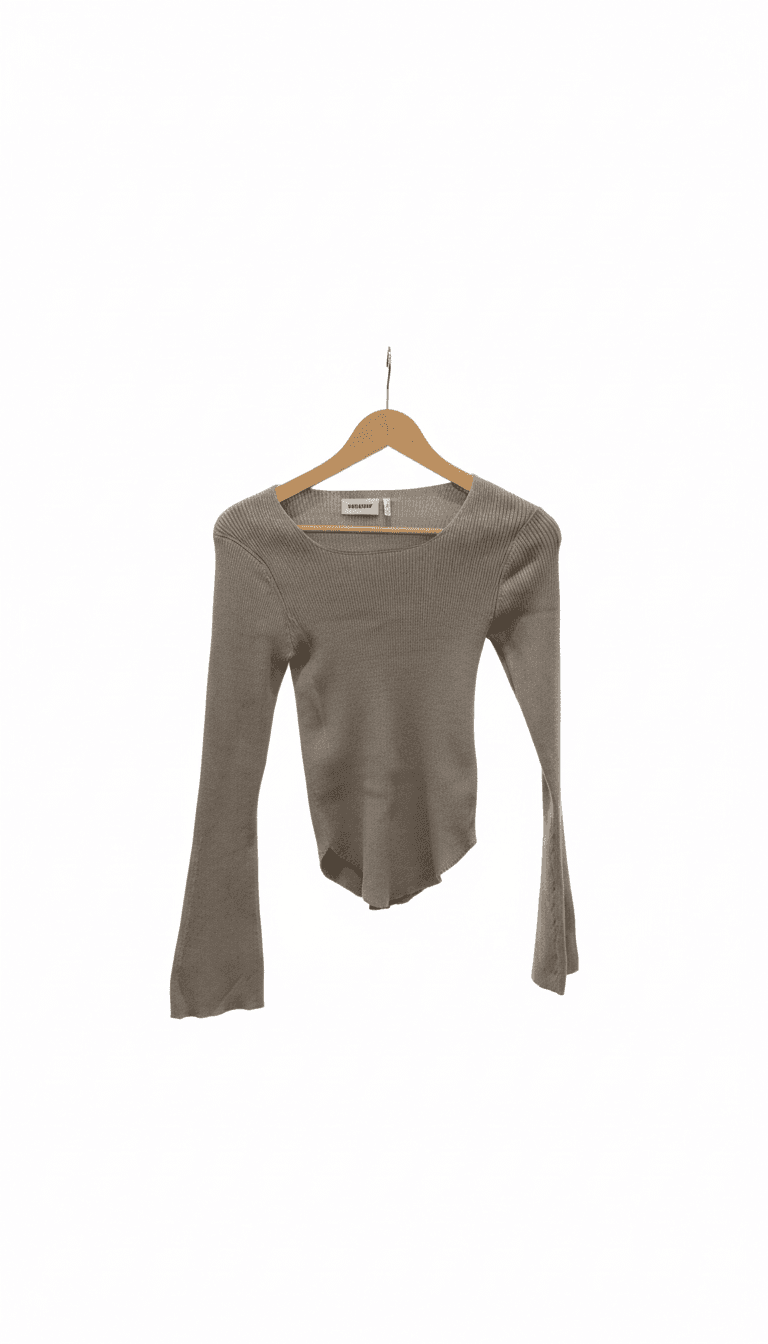 Weekday Taupe Ribbed Knit Top