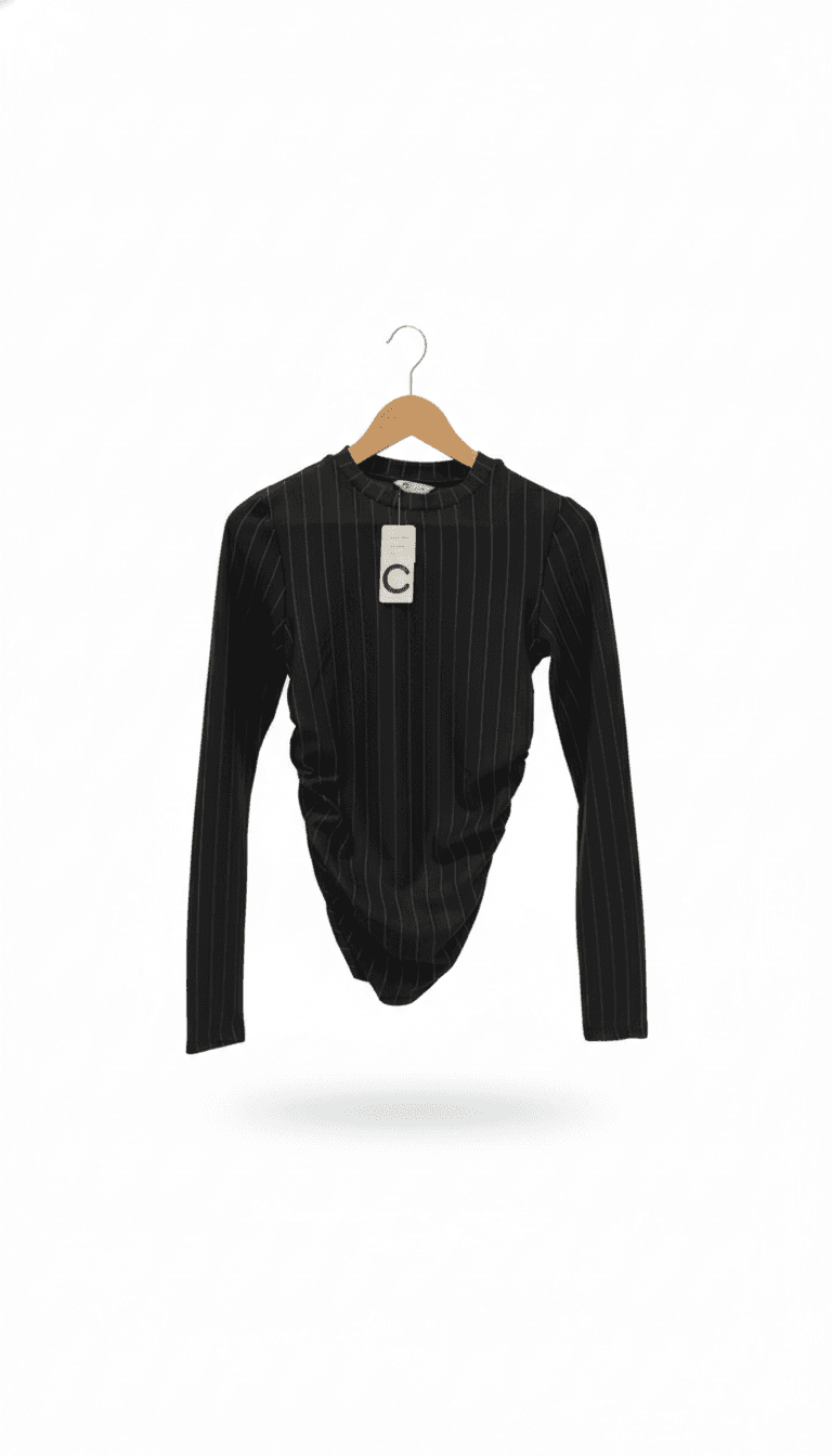 Womens Black Pinstripe Long Sleeve Top