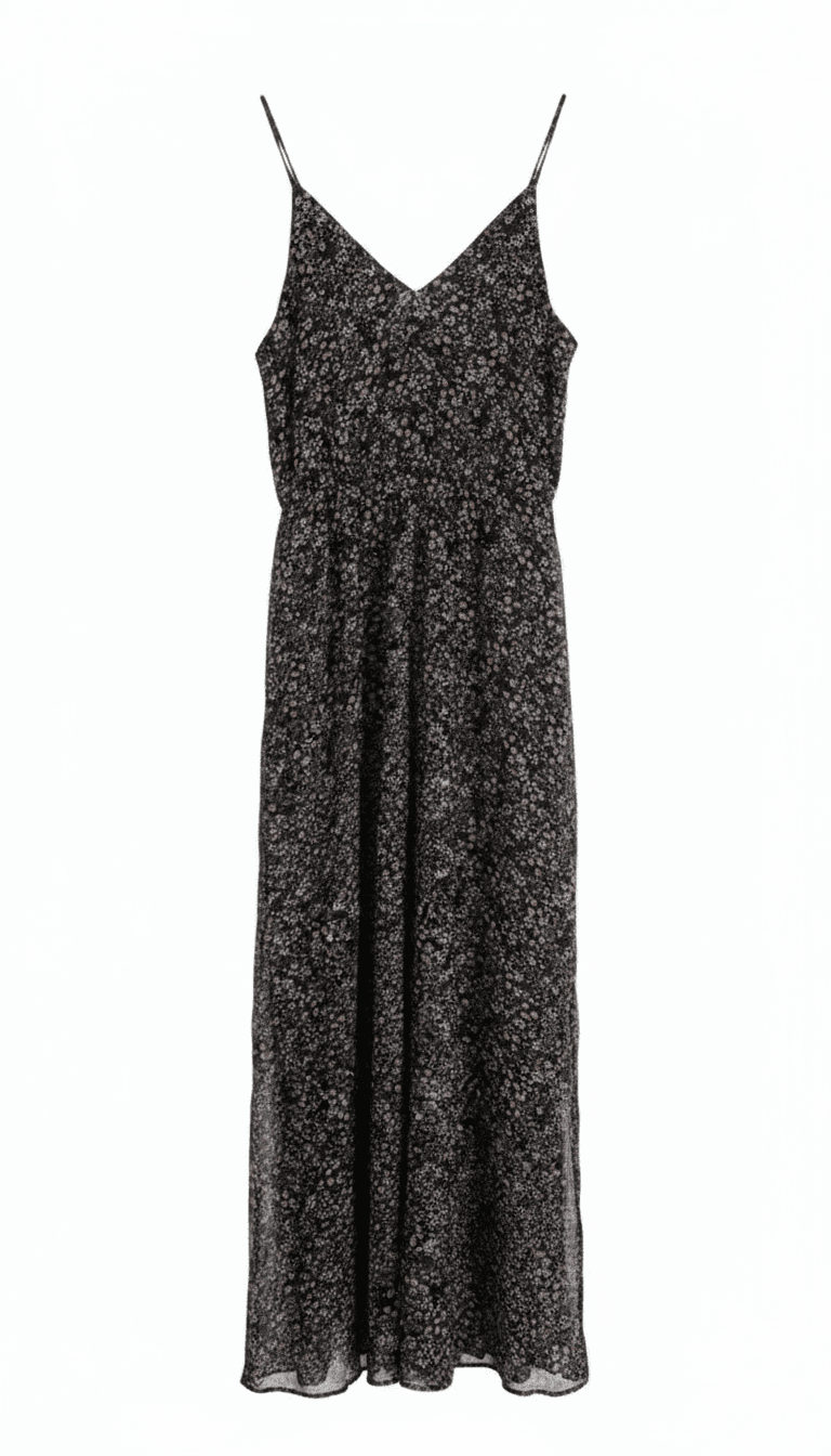 Floral Print Black Spaghetti Strap Dress