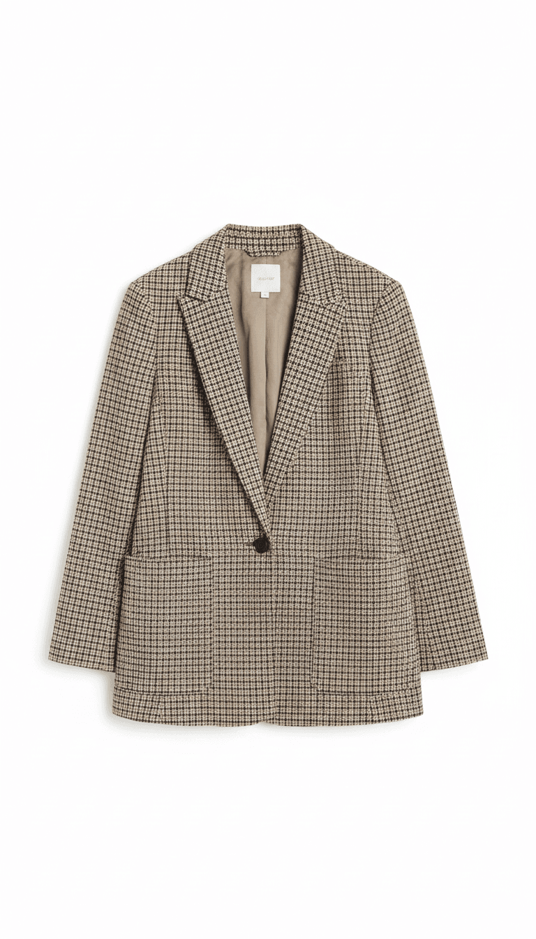 H&M Beige and Black Plaid Blazer