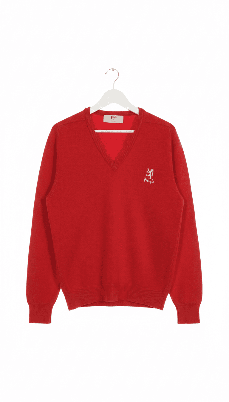 Pringle Red V-Neck Wool Sweater