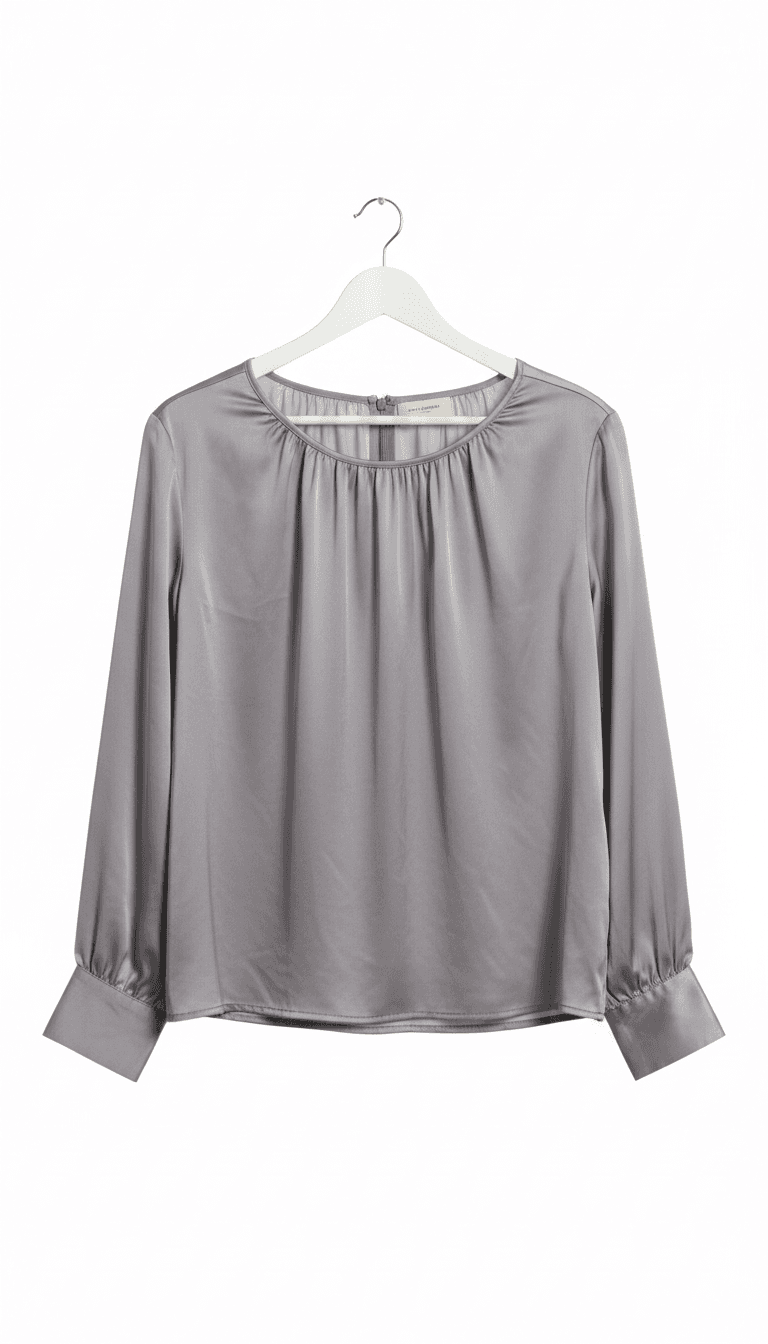 FREE/QUENT Silver Satin Long Sleeve Blouse