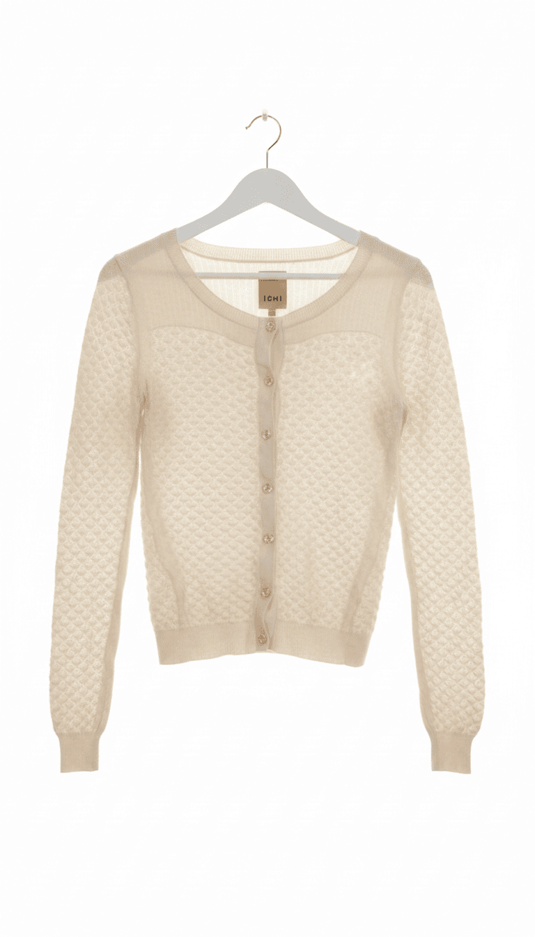 ICHI Cream Textured Knit Cardigan