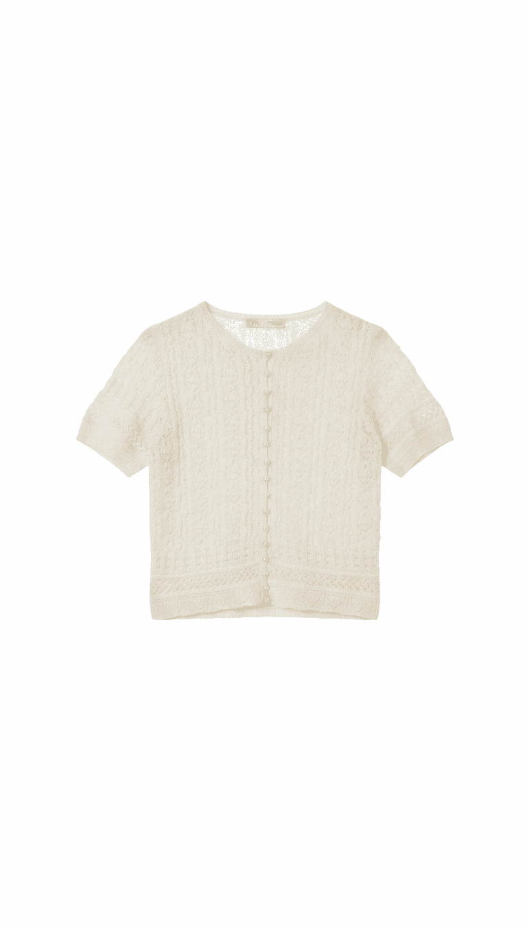 Zara Ivory Crochet Knit Cardigan