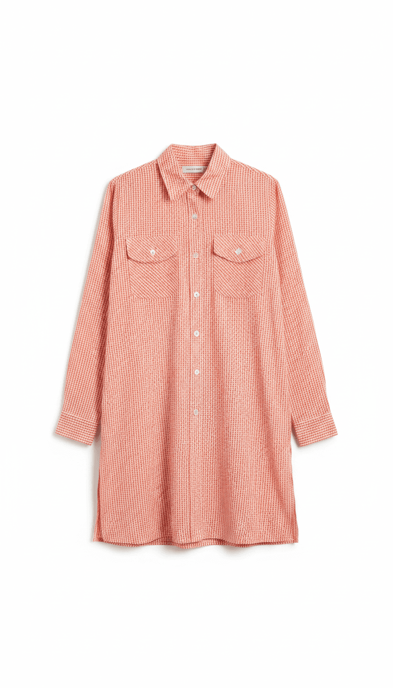 Orange and White Gingham Button-Up Tunic