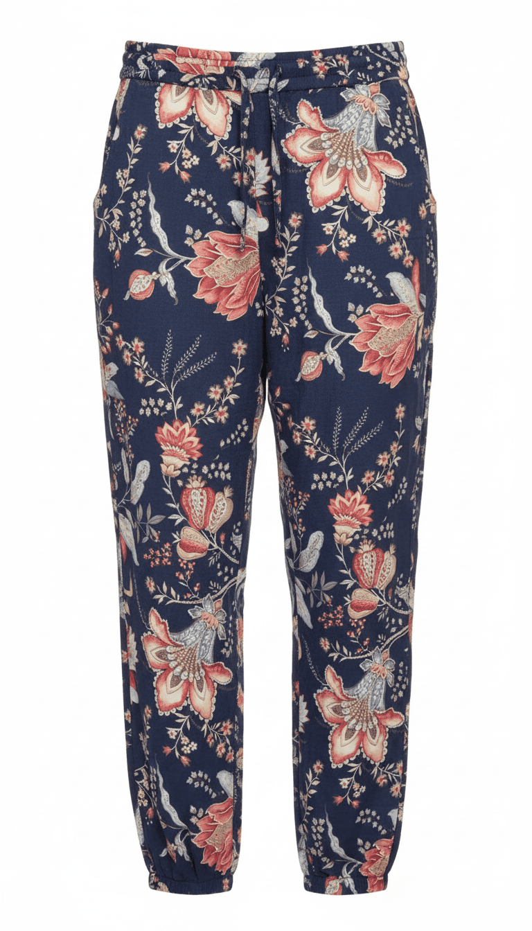 OYSHO Floral Navy Blue Jogger Pants