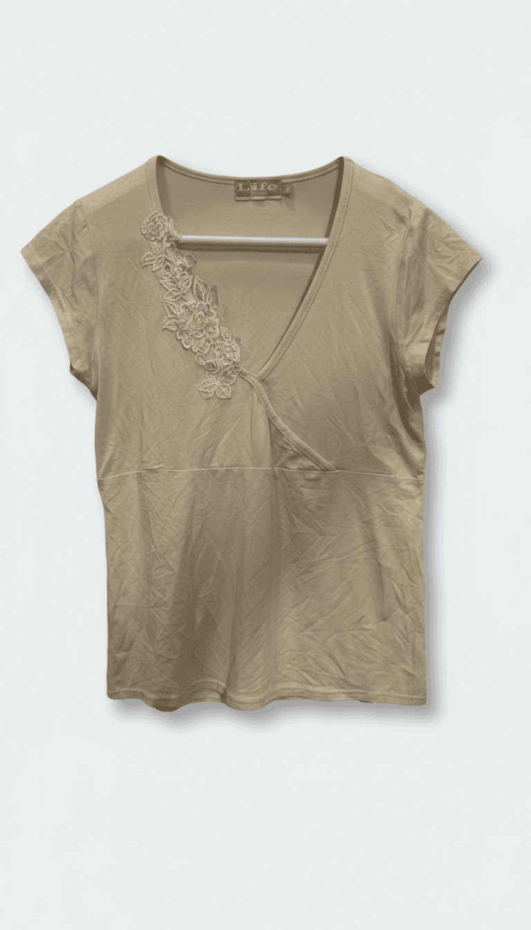 Life Time Beige Embellished V-Neck Top