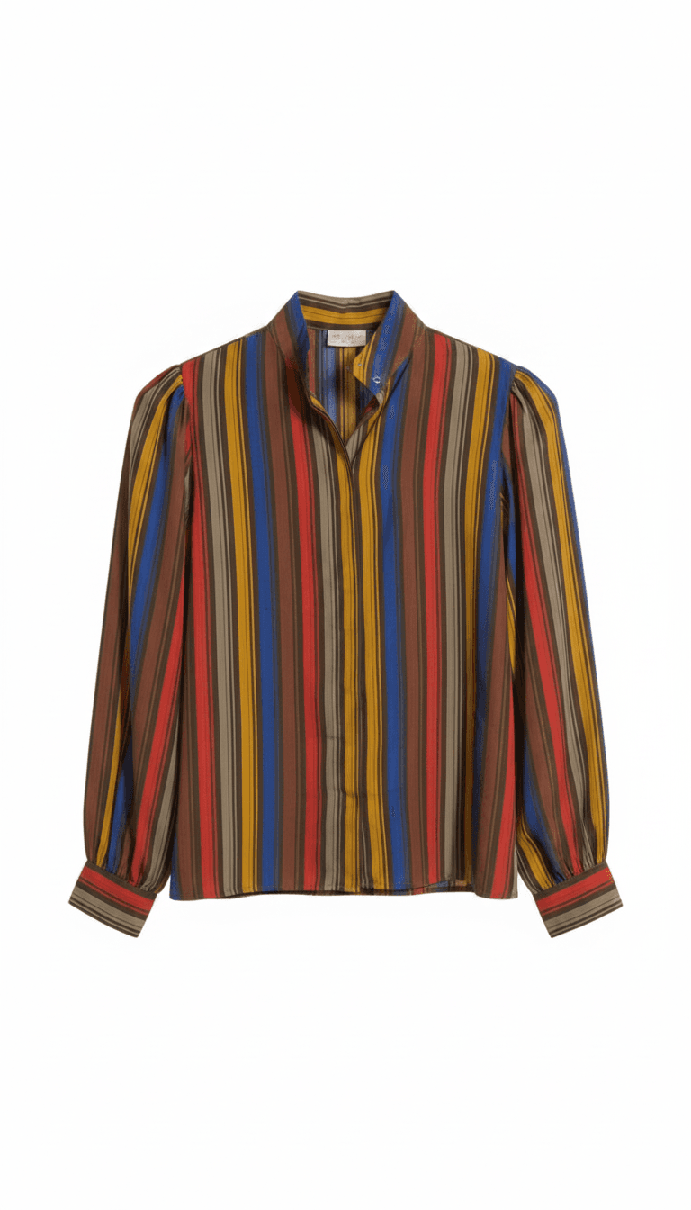 Raoul Striped Blouse with Mandarin Collar