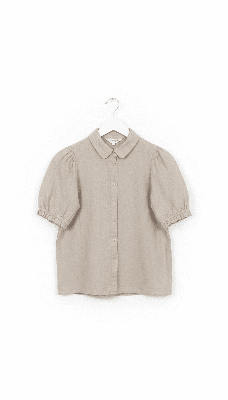 Mellowfield Beige Linen Blend Puff Sleeve Blouse
