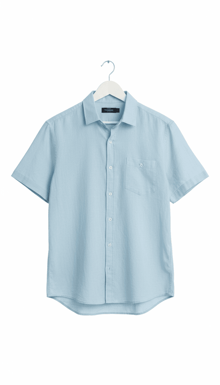 Dressmann Light Blue Linen Blend Short Sleeve Shirt